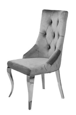 Lily Grey Velvet Dining Chair with Chrome Ring Knocker Set of 2