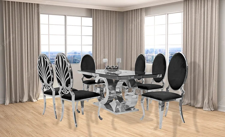 Gracie 71" Dining Table + 6 Black Ice Dining Chairs