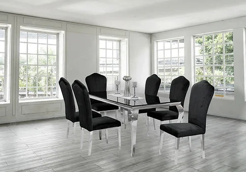 Kennedy Black Glass 79" Dining Table +6 Monica Black Chairs