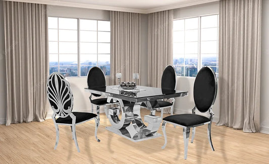 Gracie 71" Dining Table + 4 Black Ice Dining Chairs